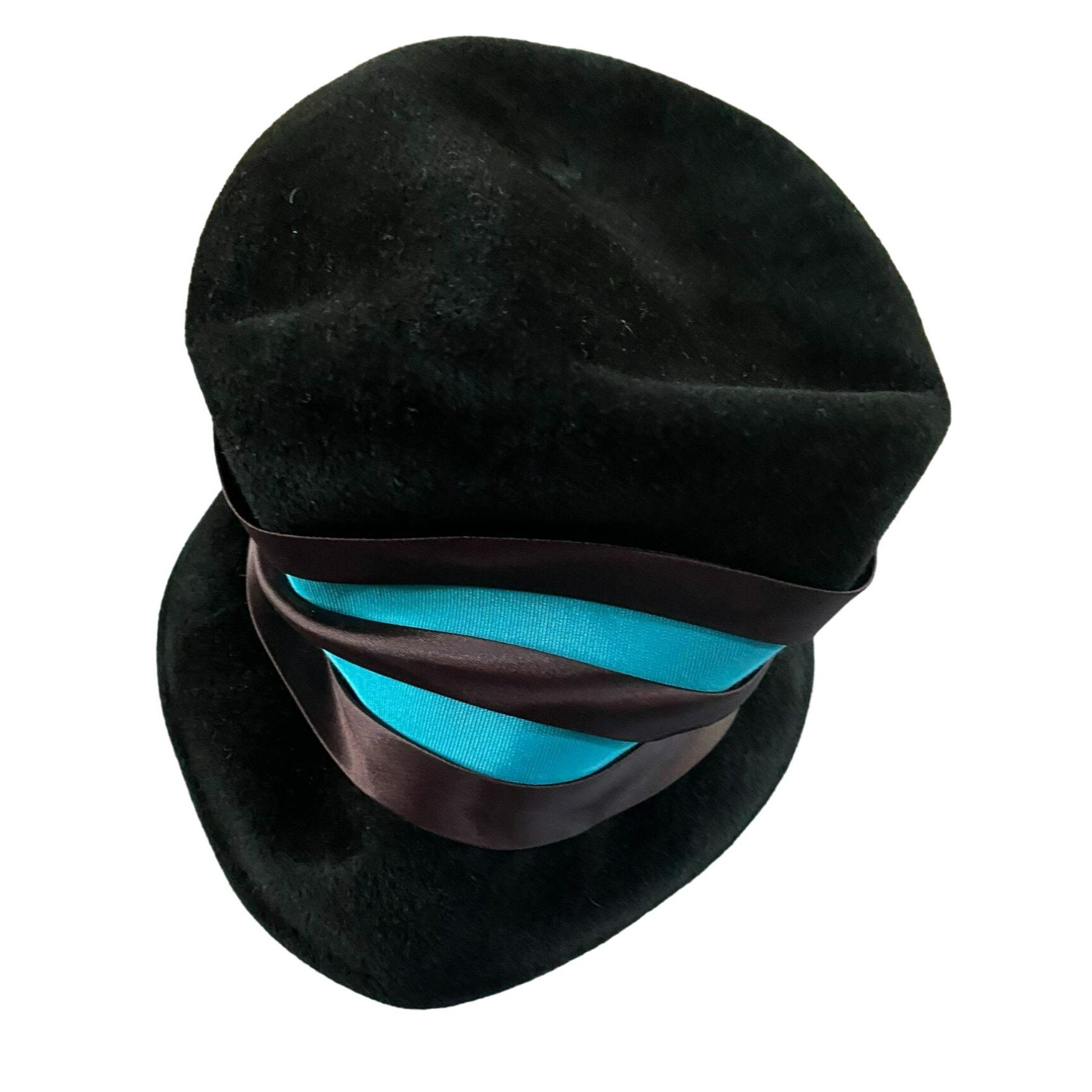 Vintage Brown and Teal Blue 1950\'s Womens Hat by Nita Hats of Dallas MCM Merrima Vintage Brown and Teal Blue 1950 main image 4
