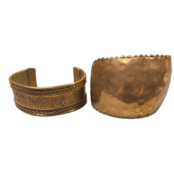Two Vintage Handmade Copper Cuff Bracelets - One … - image 1