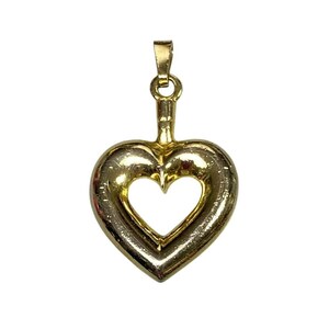 Vintage Gold-Tone Puffy Heart-Shaped Pendant Charm With Open Center