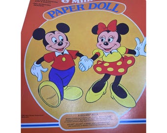 Livro de bonecas de papel vintage Walt Disney Mickey e Minnie de 1983