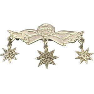 Vintage 925 Sterling Silver Angel Pin Brooch Pendant With Dangling Star Charms