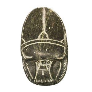 Hand-Carved Egyptian Scarab Beetle Paperweight Soapstone With Intricate Hieroglyphic Designs