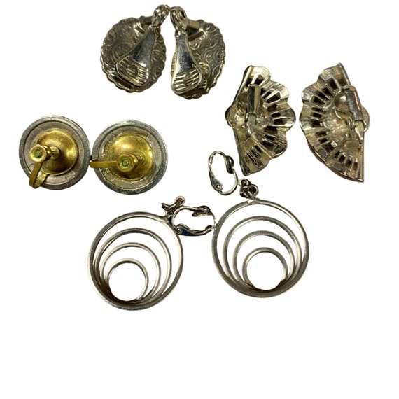 4 Pair Vintage Silver tone Clip on Earrings inclu… - image 2