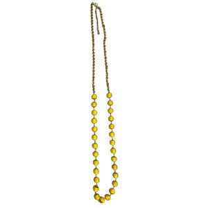 Vintage Gold Chain Necklace With Yellow Thread Wrapped Beaded Design & Lobster Clasp