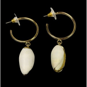 Cowrie Kowry Shell Gold Hoop Pierced Earrings, Vintage, Beach