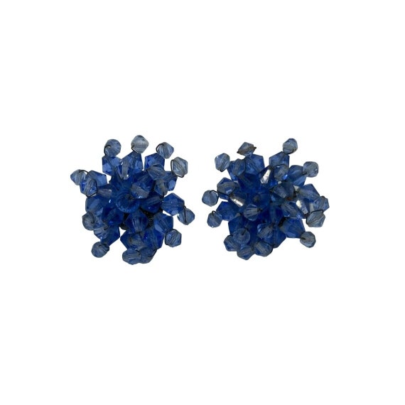 Vintage Wire Beaded Blue Clip on Earrings - image 1