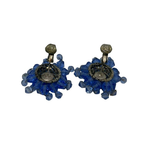 Vintage Wire Beaded Blue Clip on Earrings - image 3
