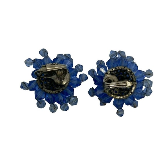 Vintage Wire Beaded Blue Clip on Earrings - image 2