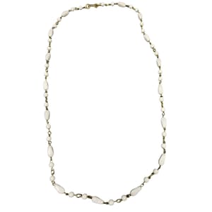 Vintage Signed Hong Kong White Bead with Gold tone Spacer 28 inch Necklace