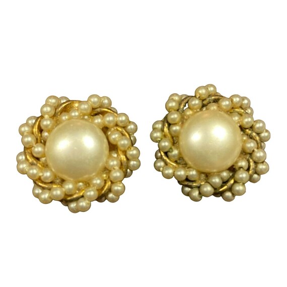 Boucles D'oreille Clip - Fausses Perles Ovales Blanc Et Or - Style Vintage - Bijou Fantaisie Occasion