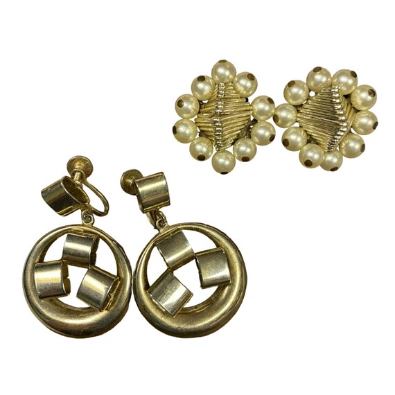 Boucles D'oreilles Brutalistes Vintage Années 50 En Laiton Doré - Type Clips, Occasion