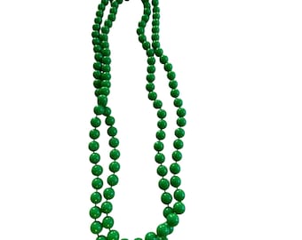 Vintage Green Beaded Necklace 24 Inches Double Strand Statement Jewelry For Women