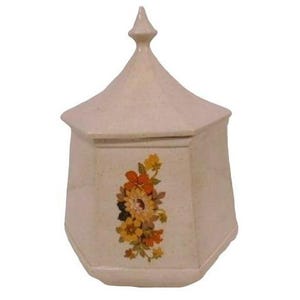 Vintage 1986 Hexagon Blommig Transferware Kakburk Med Lock 7" X 9"