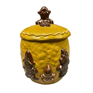 Pote de biscoito de cerâmica vintage em forma de homem-biscoito com tampa