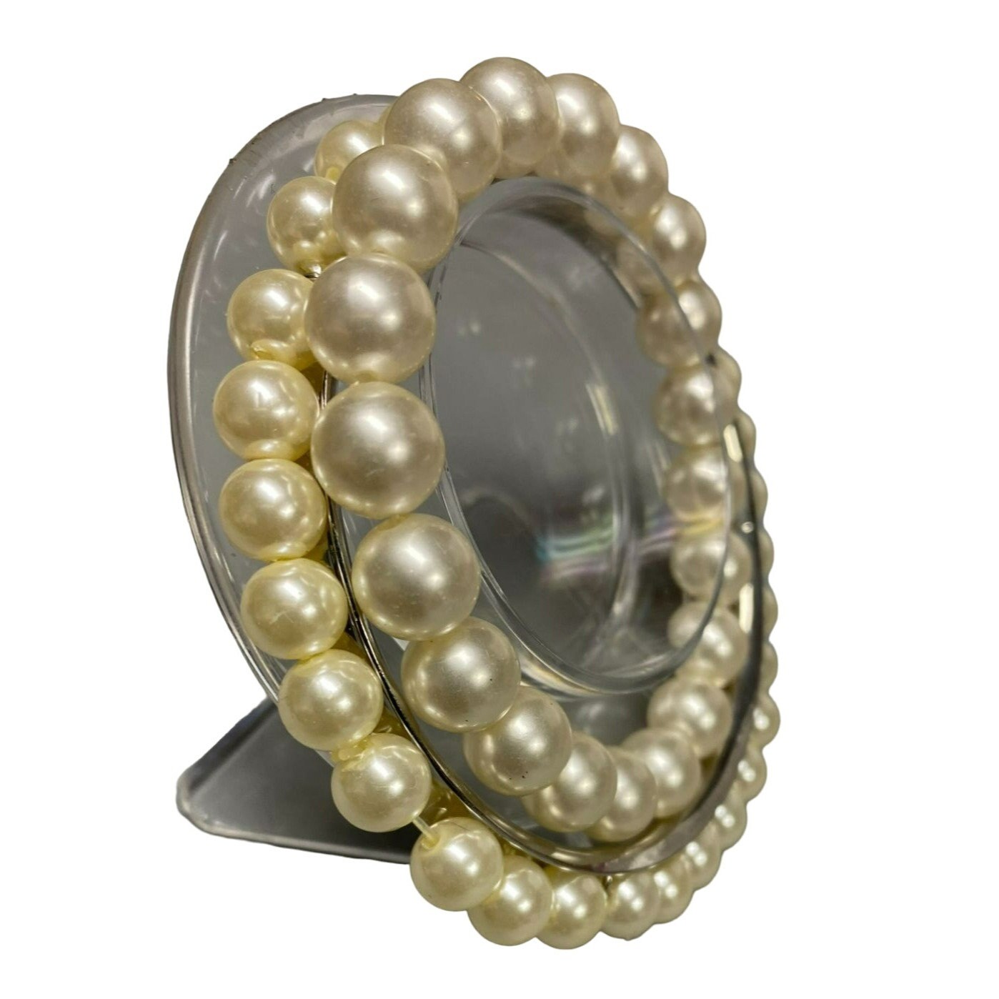 Bracciale Rigido Con Perle Finte 2 Pezzi - Stile Anni '20, Elasticizzato Multistrato A 3 File, Gioiello Vintage Per Sposa, Colore Bianco Rotto