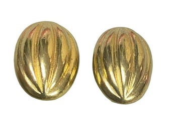 Vintage Gold-Tone Oval Dome Clip-On Earrings