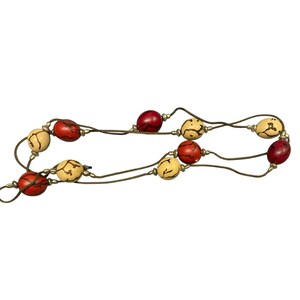 Vintage Red and Cream Wooden Beads For Jewelry Making With 10 Large Beads and Silver tone Spacers