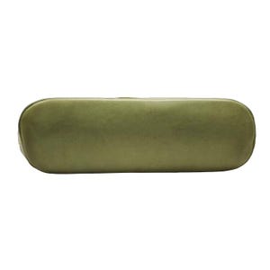 May include: The bottom of a green leather handbag. The bag is made of a soft, supple leather and has a smooth, even texture.