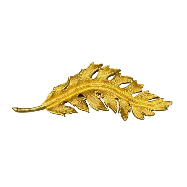 Vintage Signed CORO 1961 Matte Gold Tone Leaf Pin Brooch Womens MCM