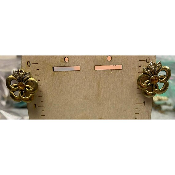Boucles D'oreilles Anciennes – Plaqué Or – Strass – Style Art Déco