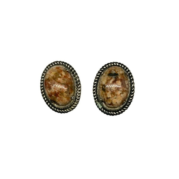Vintage Jasper and Silver tone Clip on Earrings