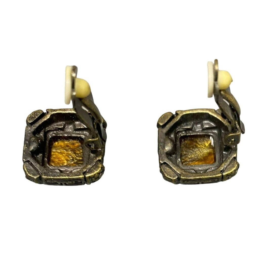Boucles D'oreilles Clips Anciennes En Argent 925 Et Ambre - Modèle #K22 - Occasion Vintage