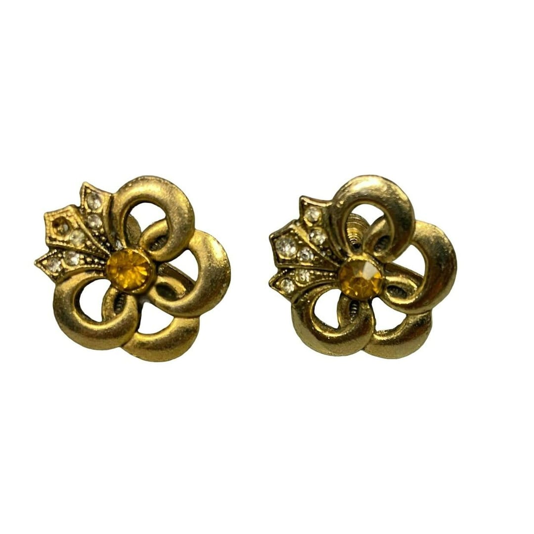 Boucle d'oreille ncienne rt déco en or june 18 crts, pltine et