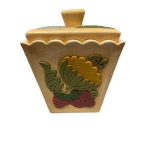 Rare Vintage MCM Hand-painted Ceramic Cookie Jar With Fruit and Floral Design