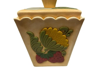Rare Vintage MCM Hand-painted Ceramic Cookie Jar With Fruit and Floral Design