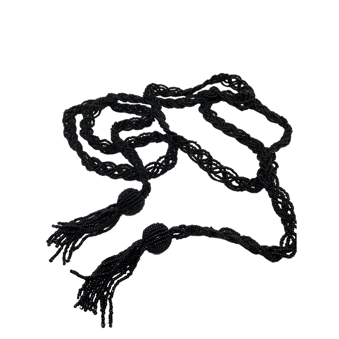 Vintage Black Braid Glass Beaded Tassel Fringe Belt 56 Etsy