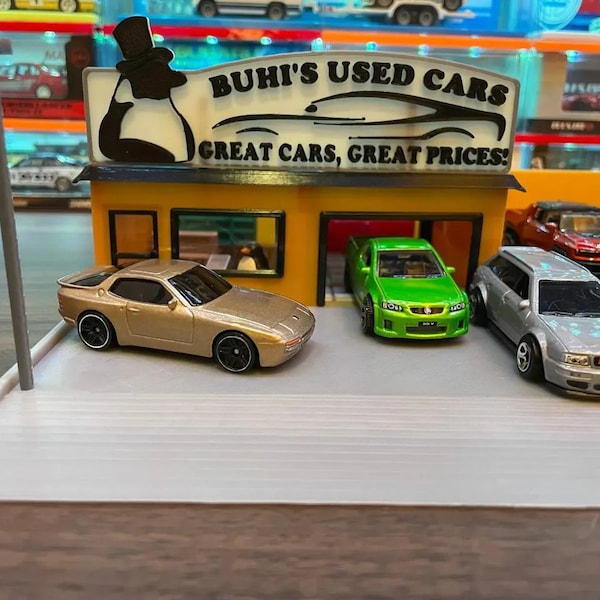 Custom Used Car Dealership Display Diorama Compatible with Hot Wheels MINI GT Matchbox 1:64 scale Diecasts