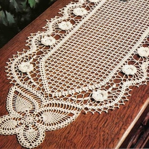 Crochet table runner pattern, crochet flower, crochet butterfly, Irish rose pattern, lace table center, vintage pattern, crochet accessories