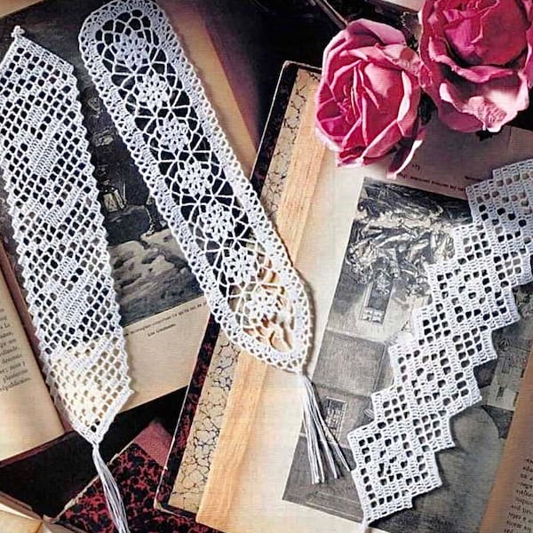 Crochet bookmark pattern 3 filet crochet patterns, vintage bookmark pattern, filet bookmark, vintage accessories