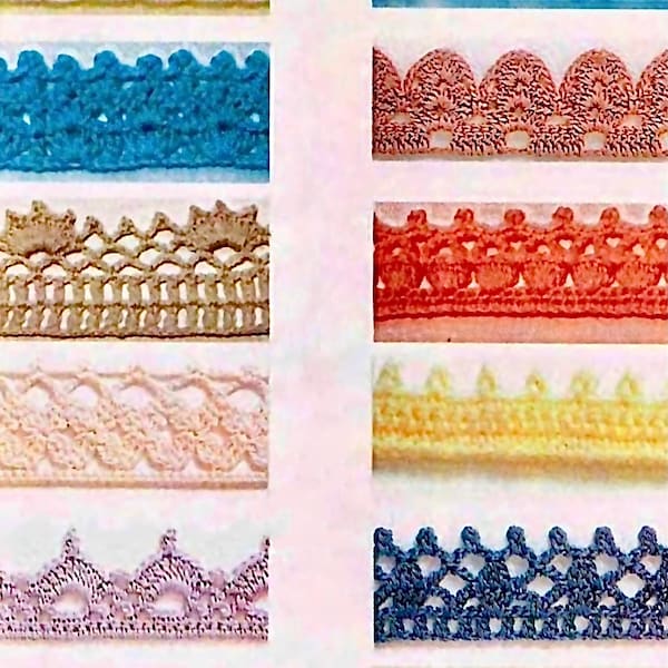 Edging CROCHET PATTERN, lace edging 12 charts in one pattern, vintage edging crochet pattern, crochet accessories, lace crochet decoration