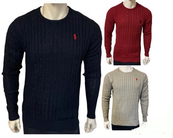 RALPH LAUREN CREW Neck Long Sleeve Cable Net Jumper For Men