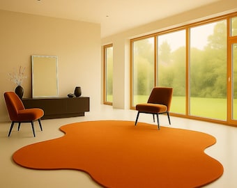 Handmade Wool Area Rug: Irregular Orange Minimalist Carpet