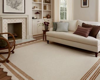 Scalloped Edged Area Rug - Custom Size Woven Carpet for Bedroom, Living Room & Office - Stylish 8x10, 9x12 Rugs