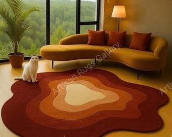 Handmade Tufted Wool Rug: Retro Modern Abstract Design I Area Rug