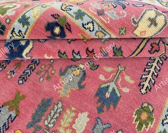 Hand Knotted Wool Oushak Rug, Rose Pink Area Rug