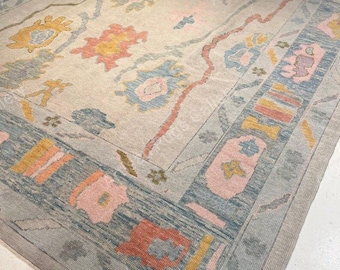 Hand-Knotted Oushak Wool Rug: Turkish Oriental Carpet, Muted Red 8x10