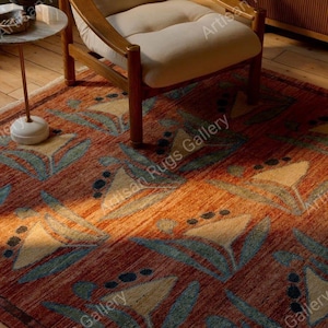Hand Knotted Oushak Wool Rug: Muted Red Oriental Area Rug