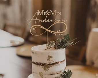 Personalized Infinity Symbol Wedding Cake Topper , Rustic Wedding Cake Topper , Mr and Mrs Cake Topper , Engagement Cake Topper