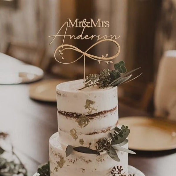 Personalized Infinity Symbol Wedding Cake Topper , Rustic Wedding Cake Topper , Mr and Mrs Cake Topper , Engagement Cake Topper