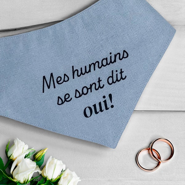 Bandana pour chien Bleu - annonce fiancaille, bandana chien, collier bandana chien, mariage, bandana bouton, annonce mariage originale