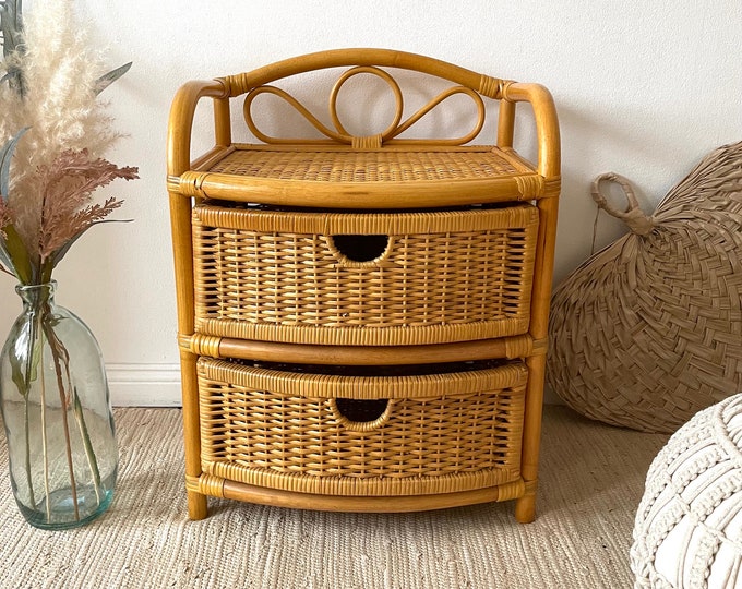 Wicker Chest of Drawers vintage 1970s rattan Furniture bamboo Drawers