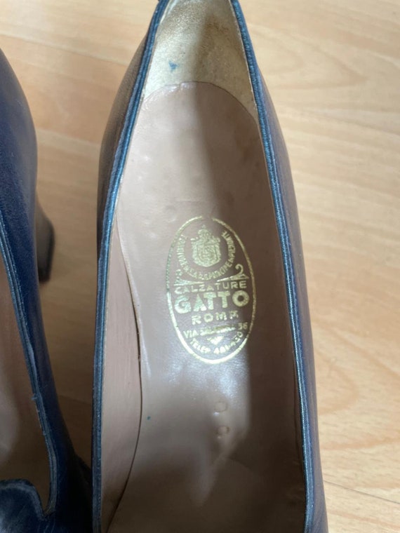 Elegant Vintage Italian Blue Leather Gatto Shoes EU… Gem