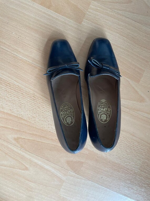Elegant Vintage Italian Blue Leather Gatto Shoes EU… Gem