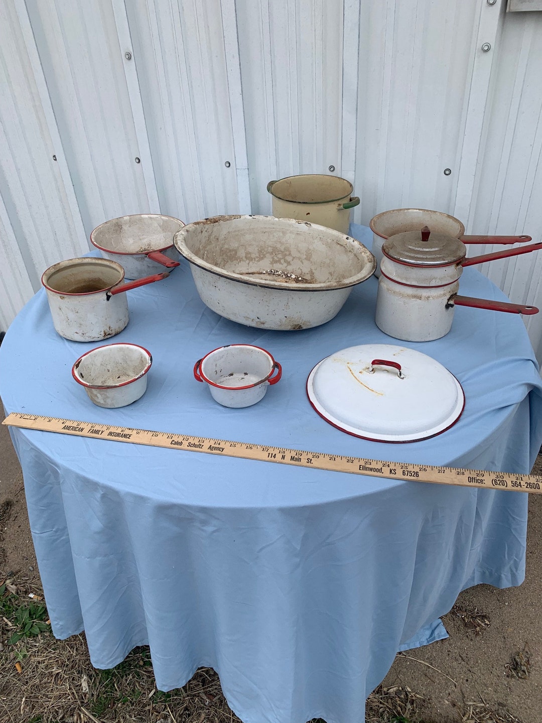 11 Piece Vintage Enamelware Dish Pan White W/ Red 1 Green Etsy