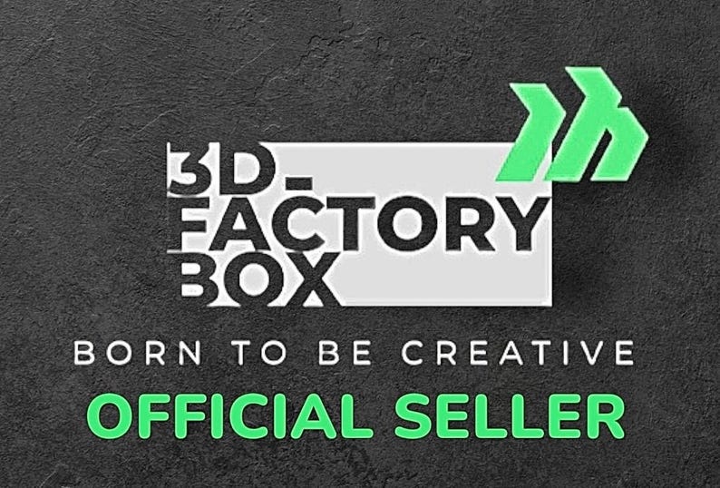 May include: The image features the logo for 3D Factory Box, with the text "3D-FACTORY BOX" in a white box, and a green arrow-like design. Below, the text reads "BORN TO BE CREATIVE" and "OFFICIAL SELLER" in green.