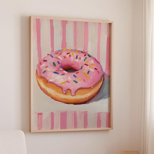 Pink Donut Acrylic Painting: Retro Kitchen Wall Art (Digital Print),Foodie Bakery decor